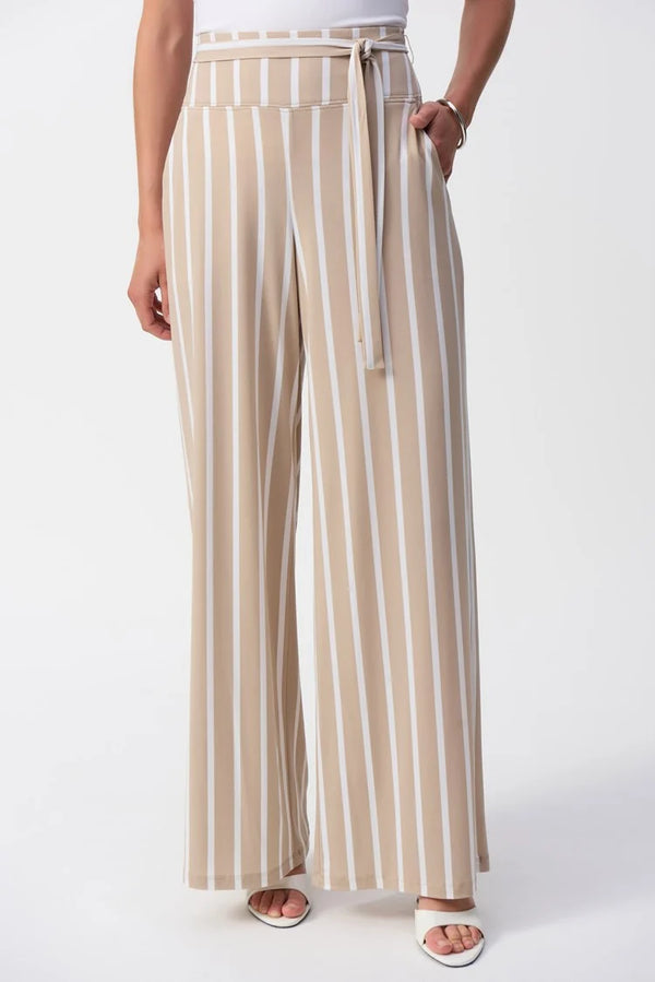 Joseph Ribkoff Striped Silky Knit Wide-Leg Pants 241135S25 Dune/Vanilla