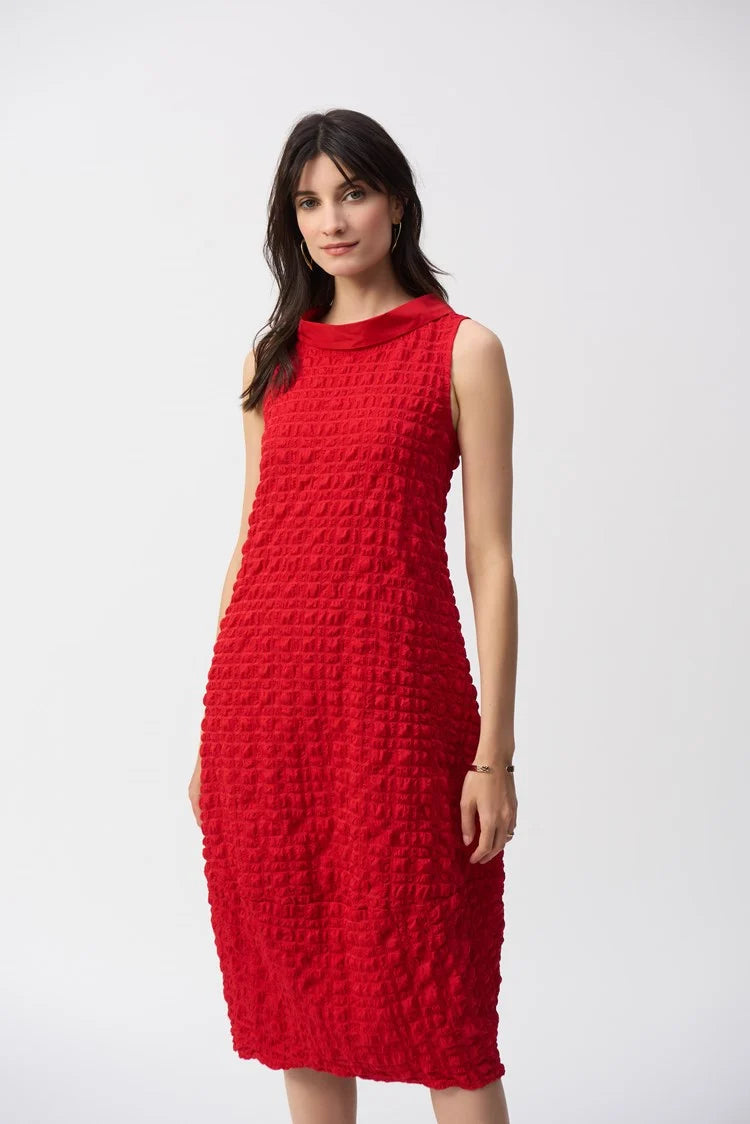 Joseph Ribkoff Textured Woven Sleeveless Cocoon Dress 241204S25 Radiant Red