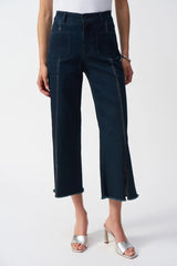 Joseph Ribkoff Culotte Jeans with Embellished Front Seam 241903S25 Dark Denim Blue