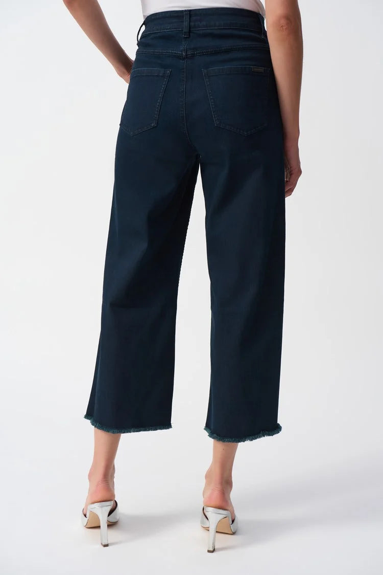 Joseph Ribkoff Culotte Jeans with Embellished Front Seam 241903S25 Dark Denim Blue