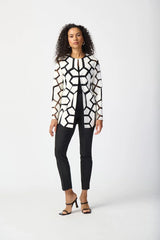 Joseph Ribkoff Laser-Cut Leatherette on Mesh Jacket 241905 Vanilla/Black