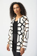 Joseph Ribkoff Laser-Cut Leatherette on Mesh Jacket 241905 Vanilla/Black