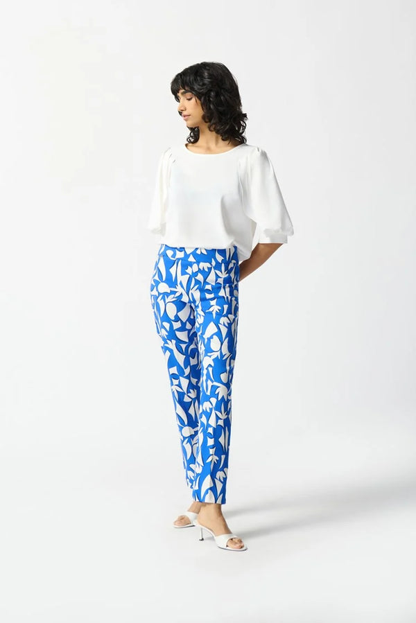 Joseph Ribkoff Millennium Abstract Print Cropped Pants 242139 Blue/Vanilla