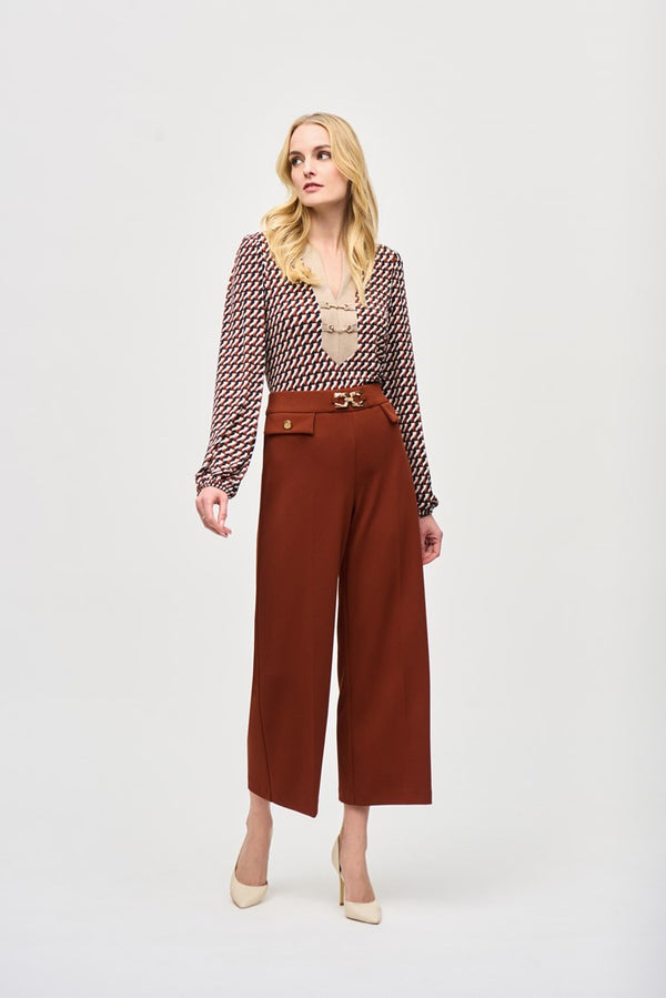 Joseph Ribkoff Scuba Crepe Wide-Leg Pull-On Cropped Pants 243055 Cinnamon