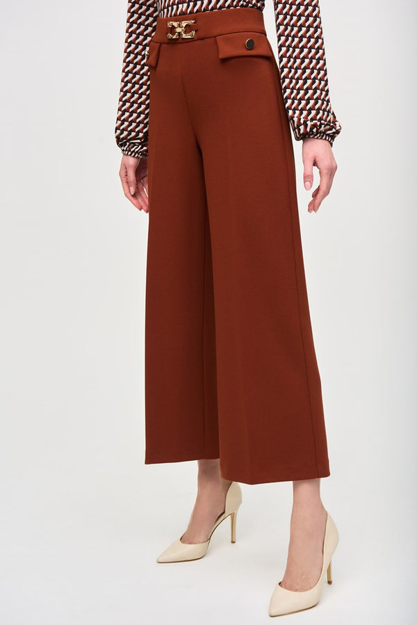 Joseph Ribkoff Scuba Crepe Wide-Leg Pull-On Cropped Pants 243055 Cinnamon