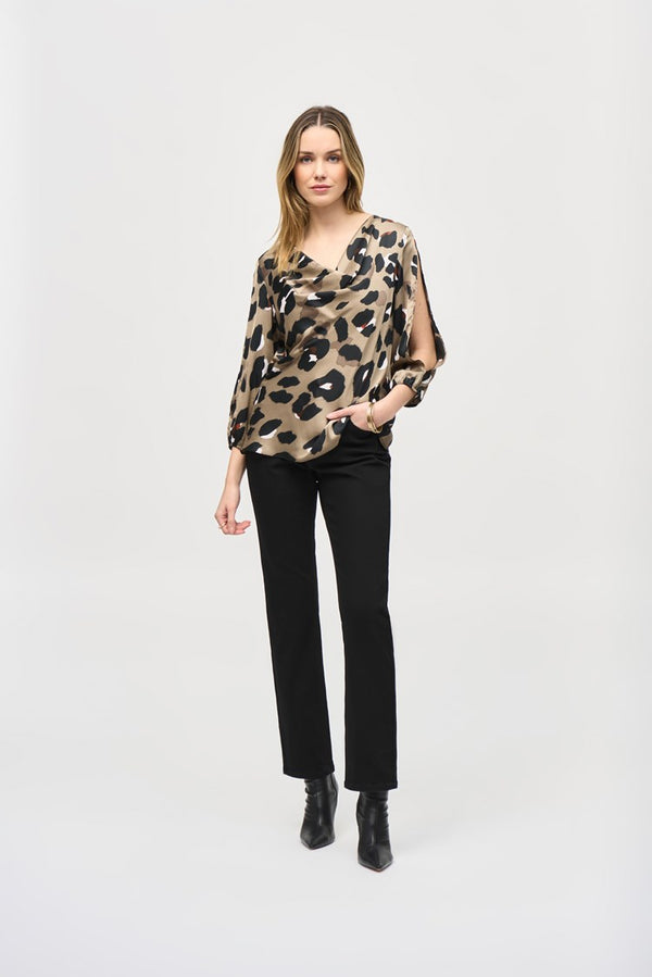 Joseph Ribkoff Satin Animal Print Top 243108 Black/Multi