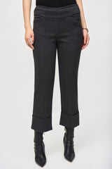 Joseph Ribkoff Woven Jacquard Check Print Cropped Pants 243262 Black/Grey