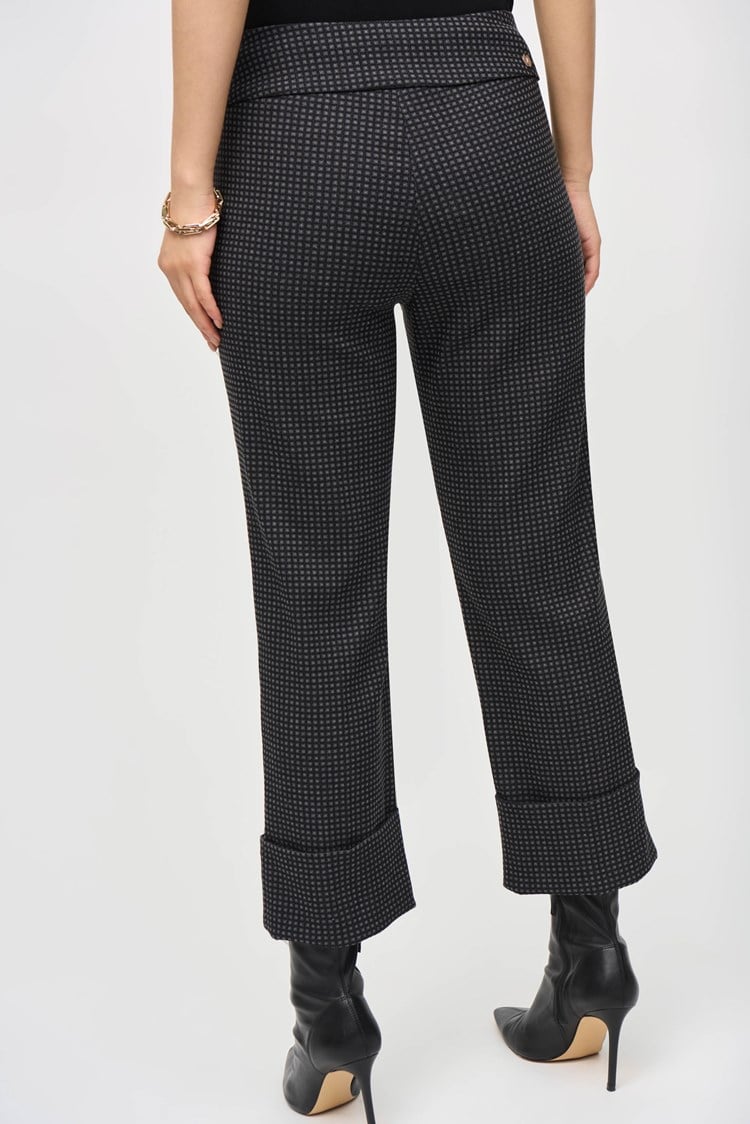 Joseph Ribkoff Woven Jacquard Check Print Cropped Pants 243262 Black/Grey