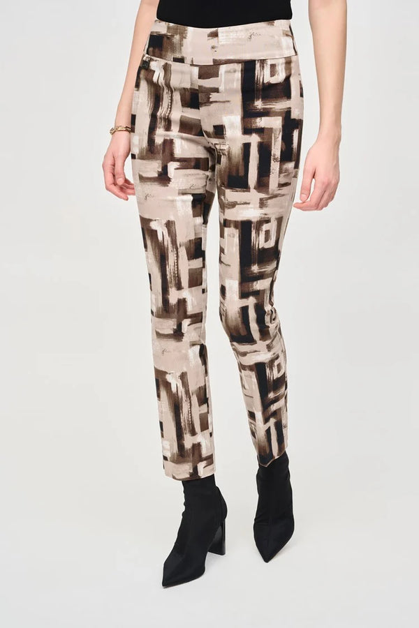 Joseph Ribkoff Millennium Abstract Print Slim Pull-On Pants 243304 Vanilla/Multi