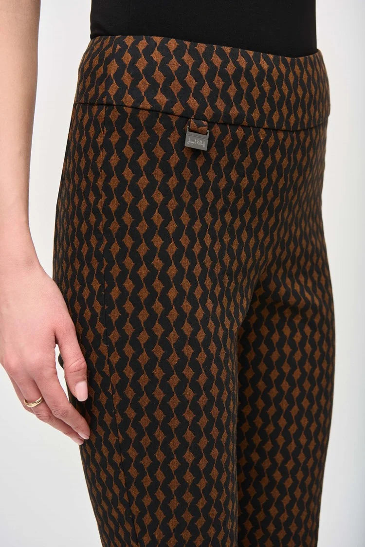 Joseph Ribkoff Jacquard Woven Abstract Print Slim Fit Pants 243306 Rust/Black