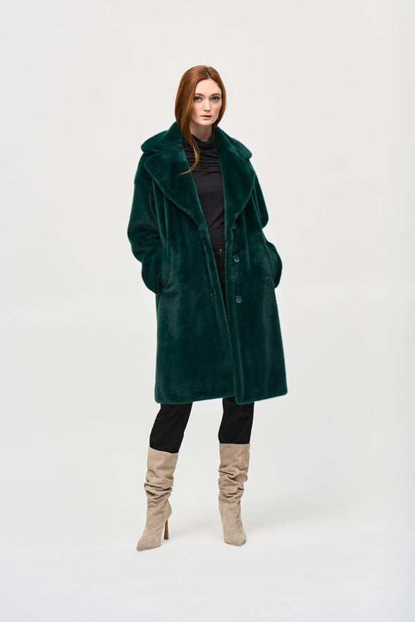 Joesph Ribkoff Faux Fur Straight Coat 243902 Absolute Green