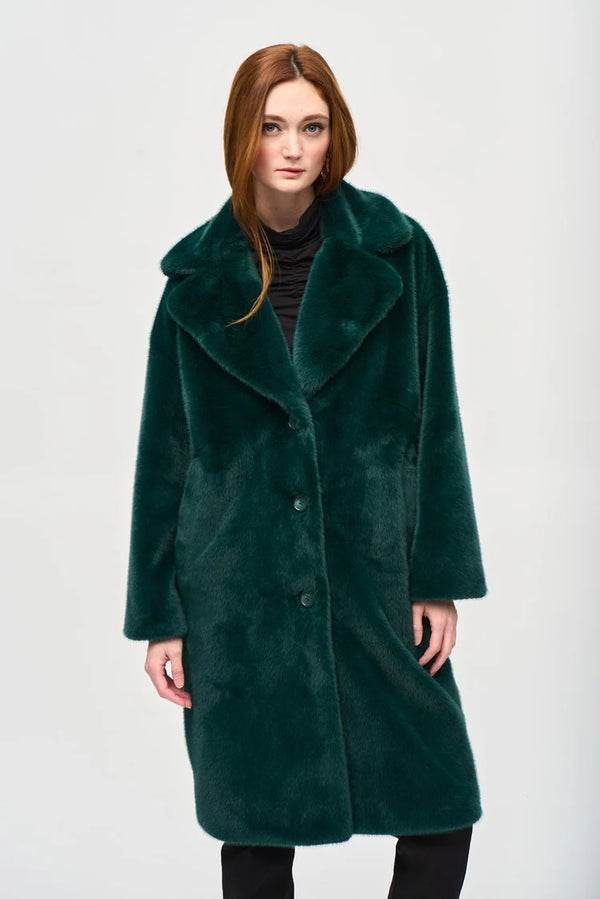 Joesph Ribkoff Faux Fur Straight Coat 243902 Absolute Green