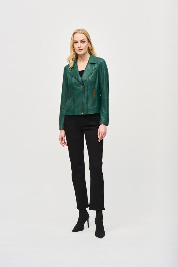 Joseph Ribkoff Foiled Knit Moto Jacket 243905 Absolute Green