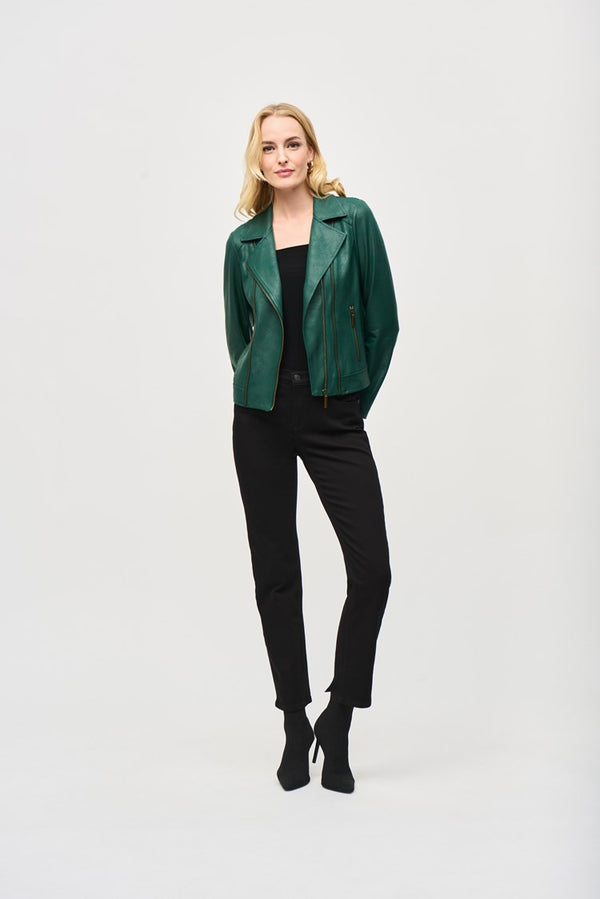 Joseph Ribkoff Foiled Knit Moto Jacket 243905 Absolute Green