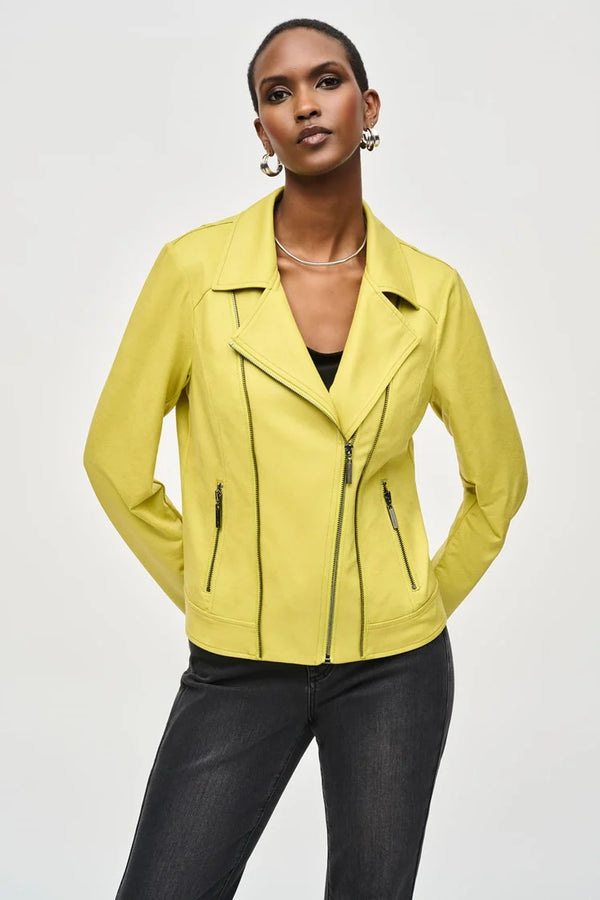 Joseph Ribkoff Foiled Knit Moto Jacket 243905 Wasabi