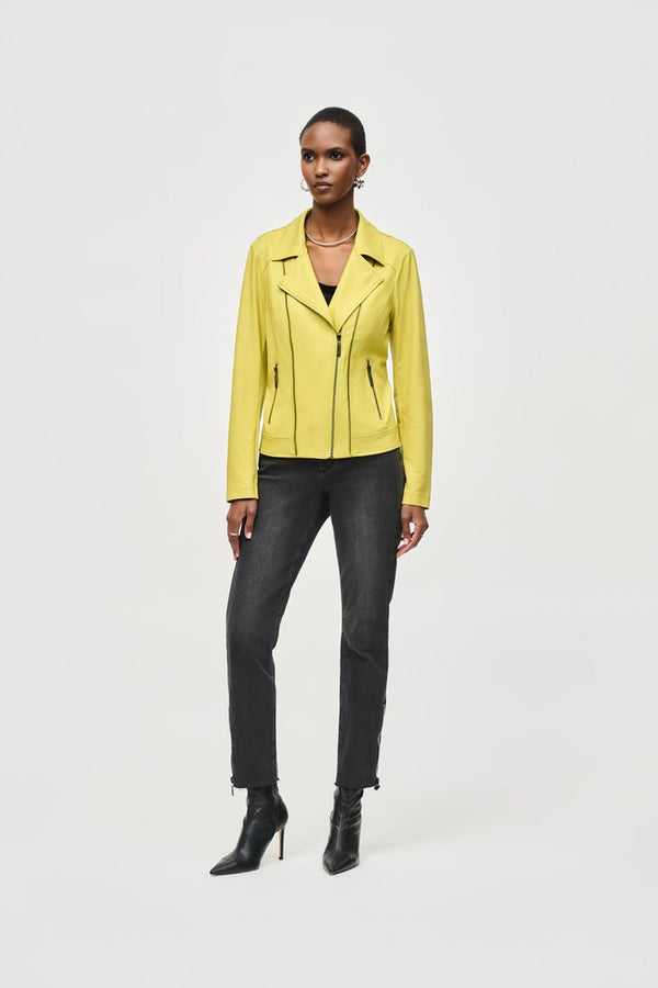 Joseph Ribkoff Foiled Knit Moto Jacket 243905 Wasabi