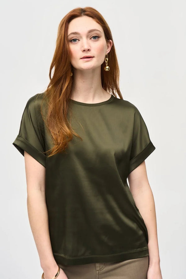 Joseph Ribkoff Satin Front Short Sleeve Top 243912 Iguana