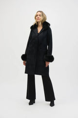 Joseph Ribkoff Feather Yarn and Faux Fur Sweater Coat 243923F25 Black