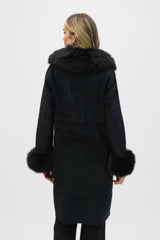 Joseph Ribkoff Feather Yarn and Faux Fur Sweater Coat 243923F25 Black