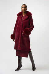 Joseph Ribkoff Feather Yarn and Faux Fur Sweater Coat 243923F25 Merlot