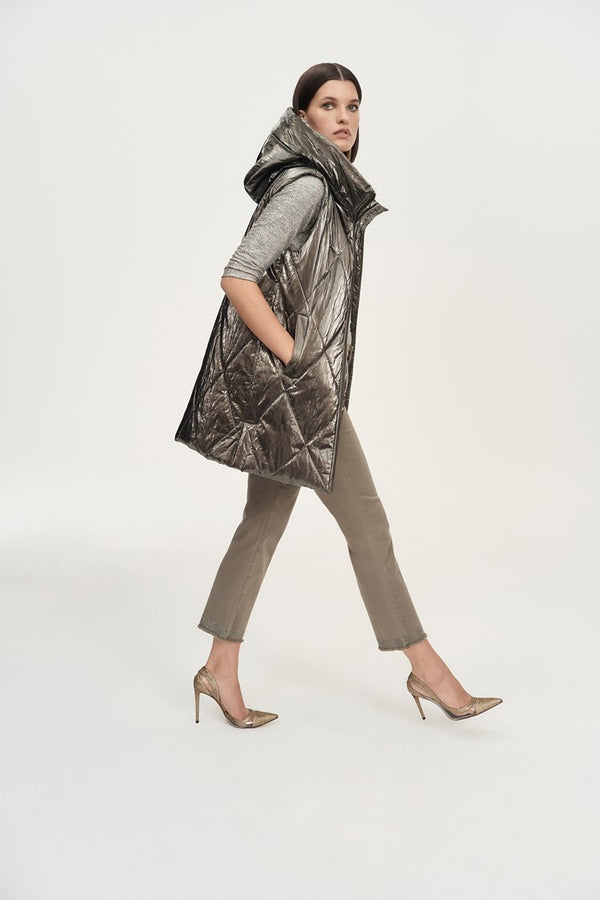 Joseph Ribkoff Quilted Hooded Puffer Vest 243940 Taupe