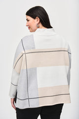 Joseph Ribkoff Color-Block Jacquard Knit Cover-Up 243952 Vanilla/Oatmeal/Grey