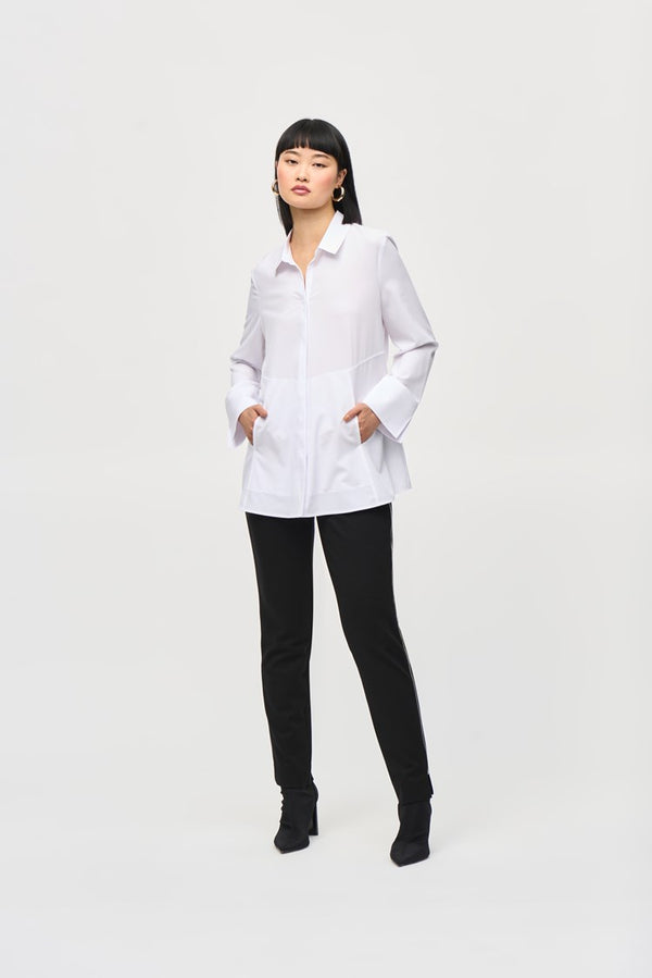 Joseph Ribkoff Woven Button-Down Blouse with Pockets 243958 Optic White