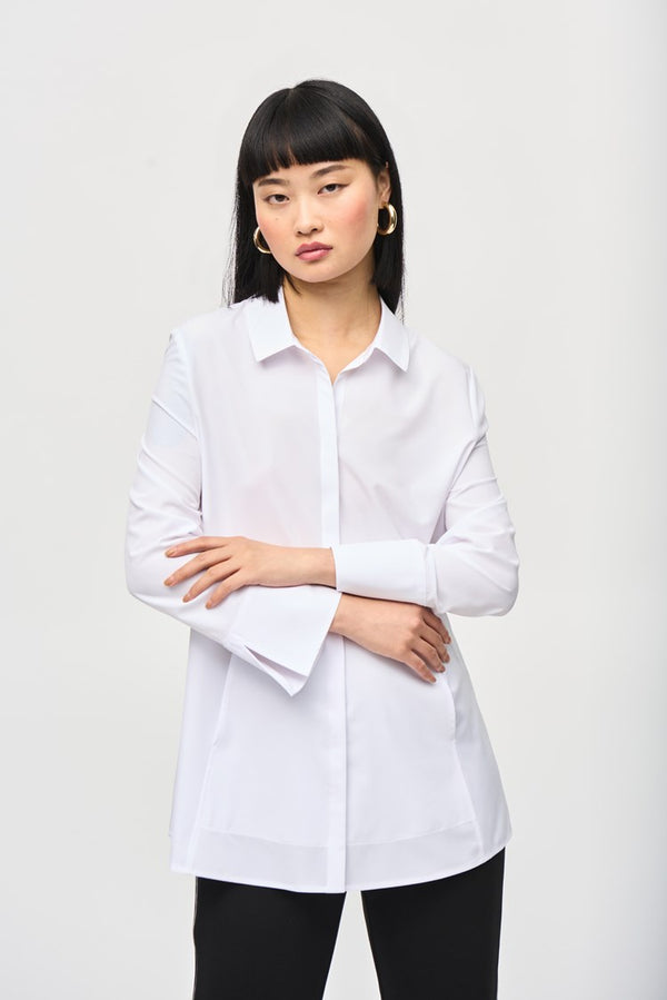 Joseph Ribkoff Woven Button-Down Blouse with Pockets 243958 Optic White