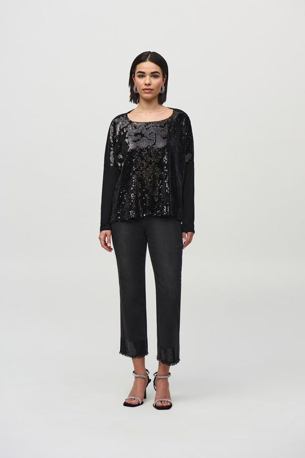 Joseph Ribkoff Sequined Velvet Boxy Top 244005 Black