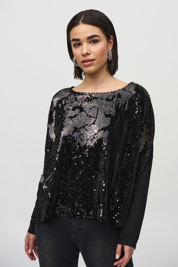 Joseph Ribkoff Sequined Velvet Boxy Top 244005 Black