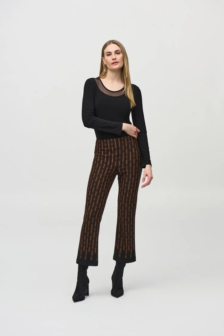 Joseph Ribkoff Silky Knit Geometric Print Cropped Pants 244148 Black/Multi