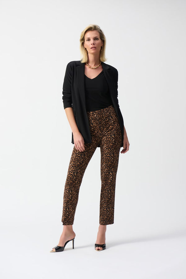 Joseph Ribkoff Silky Knit Animal Print Pull-On Pants 244257 Beige/Black