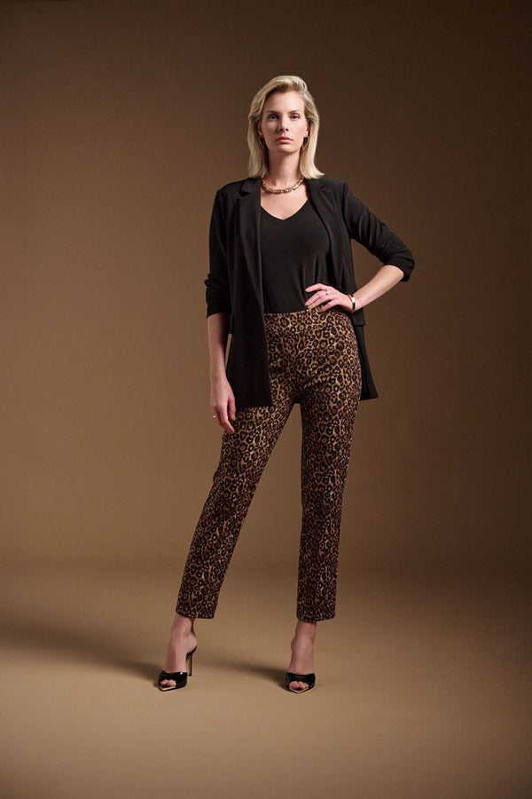 Joseph Ribkoff Silky Knit Animal Print Pull-On Pants 244257 Beige/Black