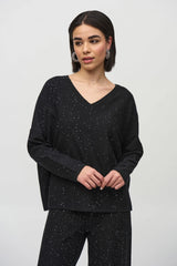 Joseph Ribkoff Sequined Sweater Knit Boxy Top 244921F25 Black