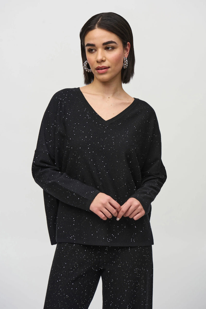Joseph Ribkoff Sequined Sweater Knit Boxy Top 244921F25 Black