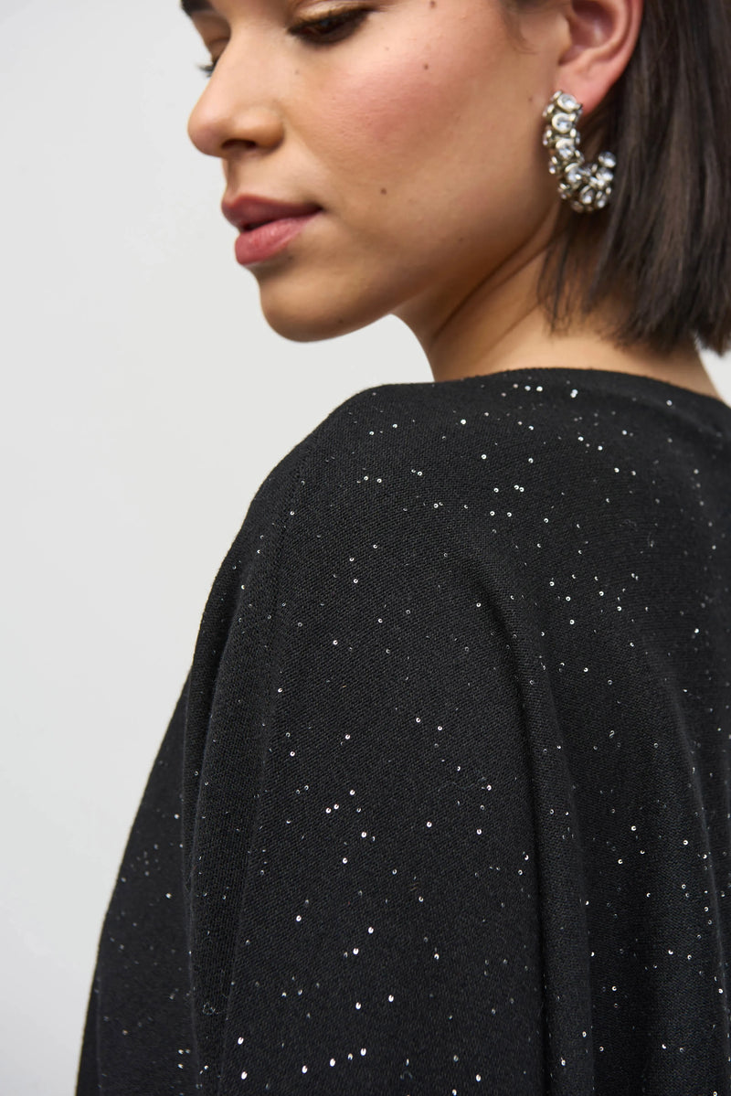 Joseph Ribkoff Sequined Sweater Knit Boxy Top 244921F25 Black
