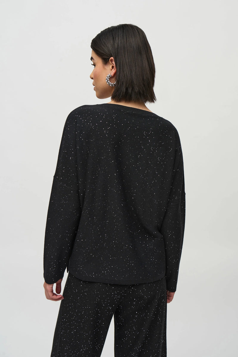 Joseph Ribkoff Sequined Sweater Knit Boxy Top 244921F25 Black