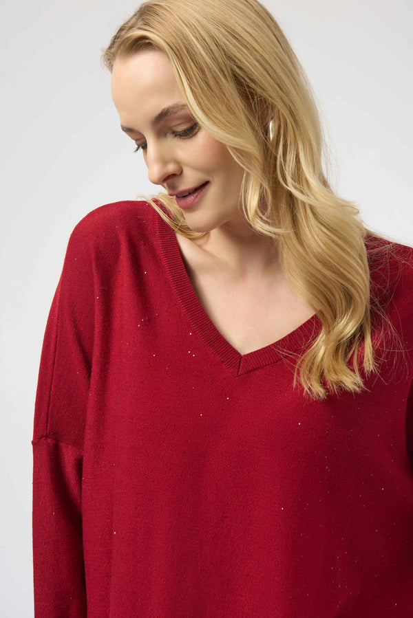 Joseph Ribkoff Sequined Sweater Knit Boxy Top 244921F25 Deep Cherry