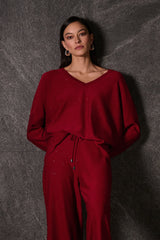 Joseph Ribkoff Sequined Sweater Knit Boxy Top 244921F25 Deep Cherry