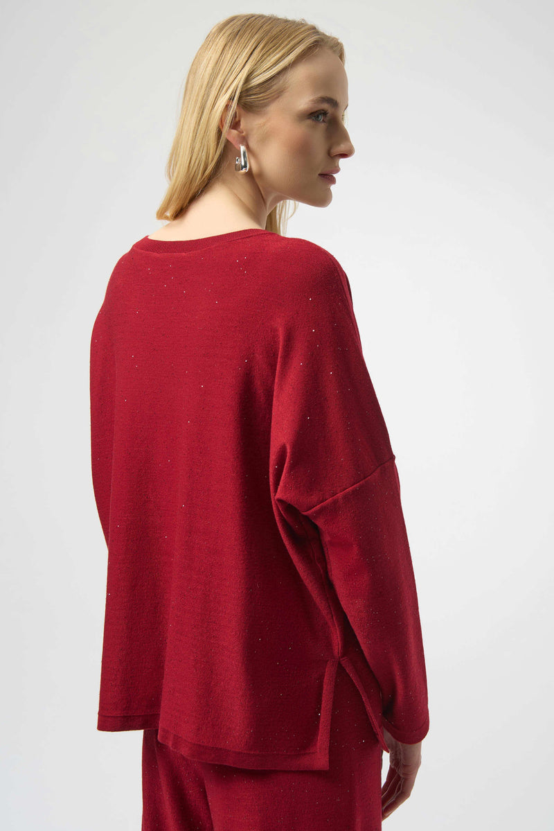 Joseph Ribkoff Sequined Sweater Knit Boxy Top 244921F25 Deep Cherry