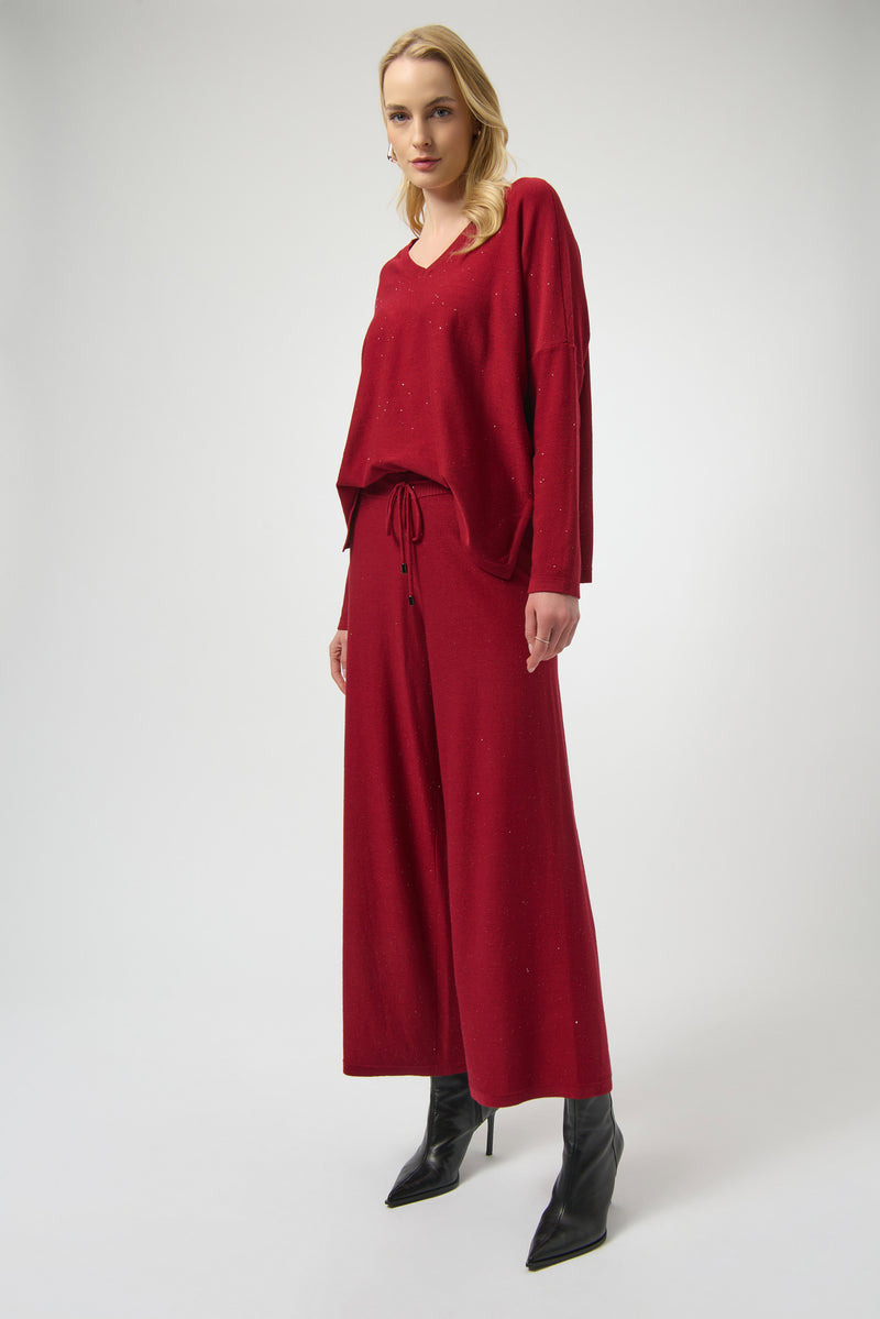 Joseph Ribkoff Sequined Sweater Knit Culotte Pants 244922F25 Deep Cherry