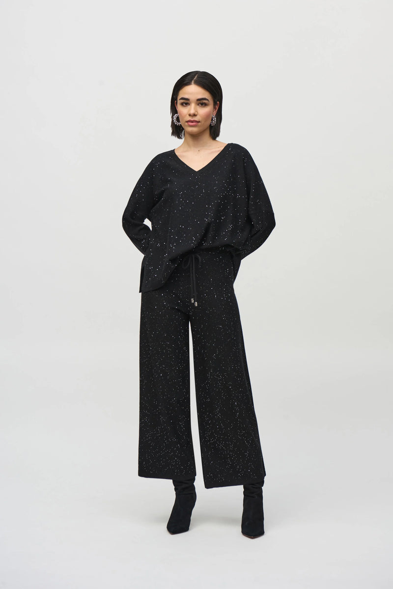 Joseph Ribkoff Sequined Sweater Knit Culotte Pants 244922F25 Black