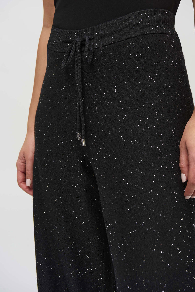Joseph Ribkoff Sequined Sweater Knit Culotte Pants 244922F25 Black