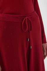 Joseph Ribkoff Sequined Sweater Knit Culotte Pants 244922F25 Deep Cherry