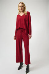 Joseph Ribkoff Sequined Sweater Knit Culotte Pants 244922F25 Deep Cherry