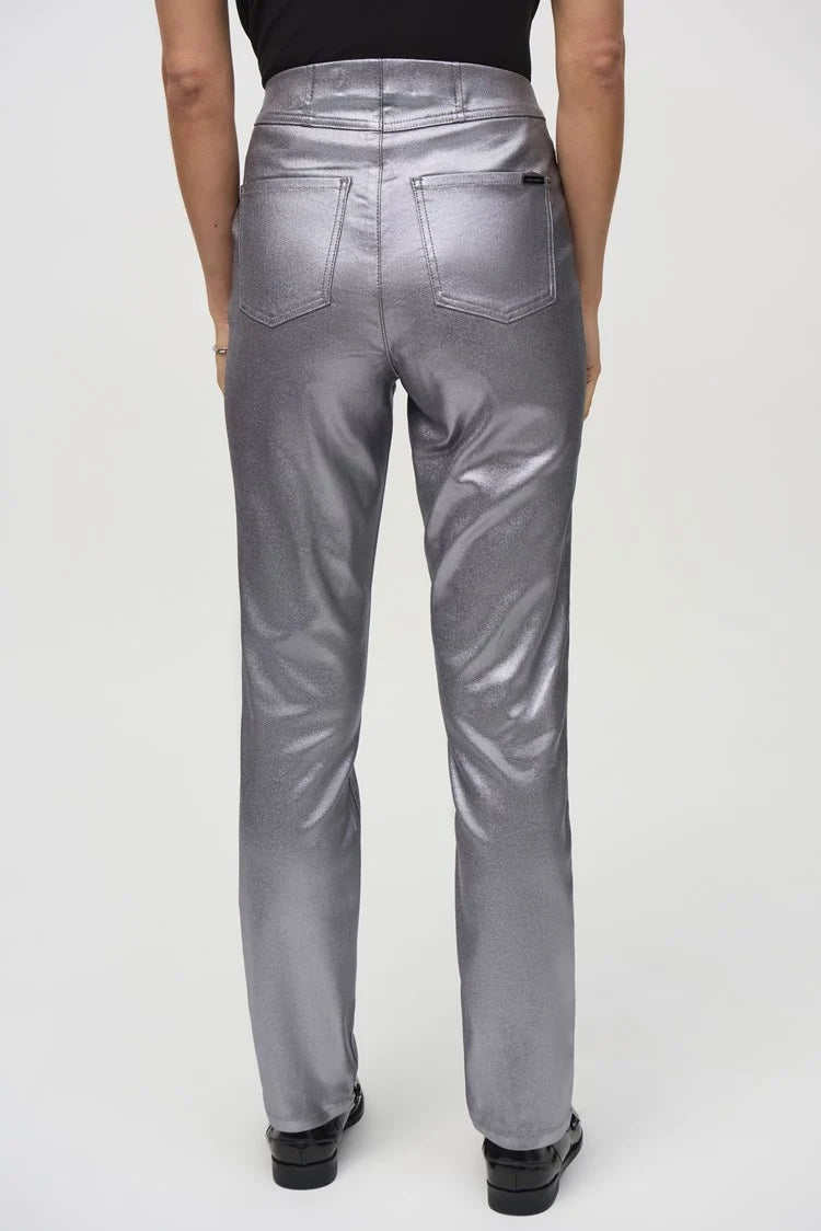 Joseph Ribkoff Metallic Coated Classic Slim Denim Pants 244952 Gunmetal