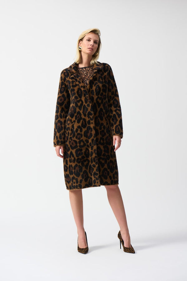 Joseph Ribkoff Jacquard Sweater Animal Print Coat 244956-Beige/Black