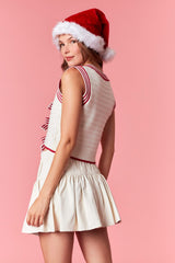 Peach Love Pearl with Front Bow Detail Cropped Vest | Ivory/Red