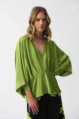 Joseph Ribkoff Hammered Satin Peplum Top 251037 Greenery