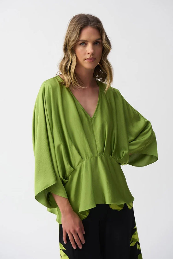 Joseph Ribkoff Hammered Satin Peplum Top 251037 Greenery